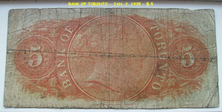 Old-Note--Bank-Of-Toronto--$-5---Jan.-2,-1935